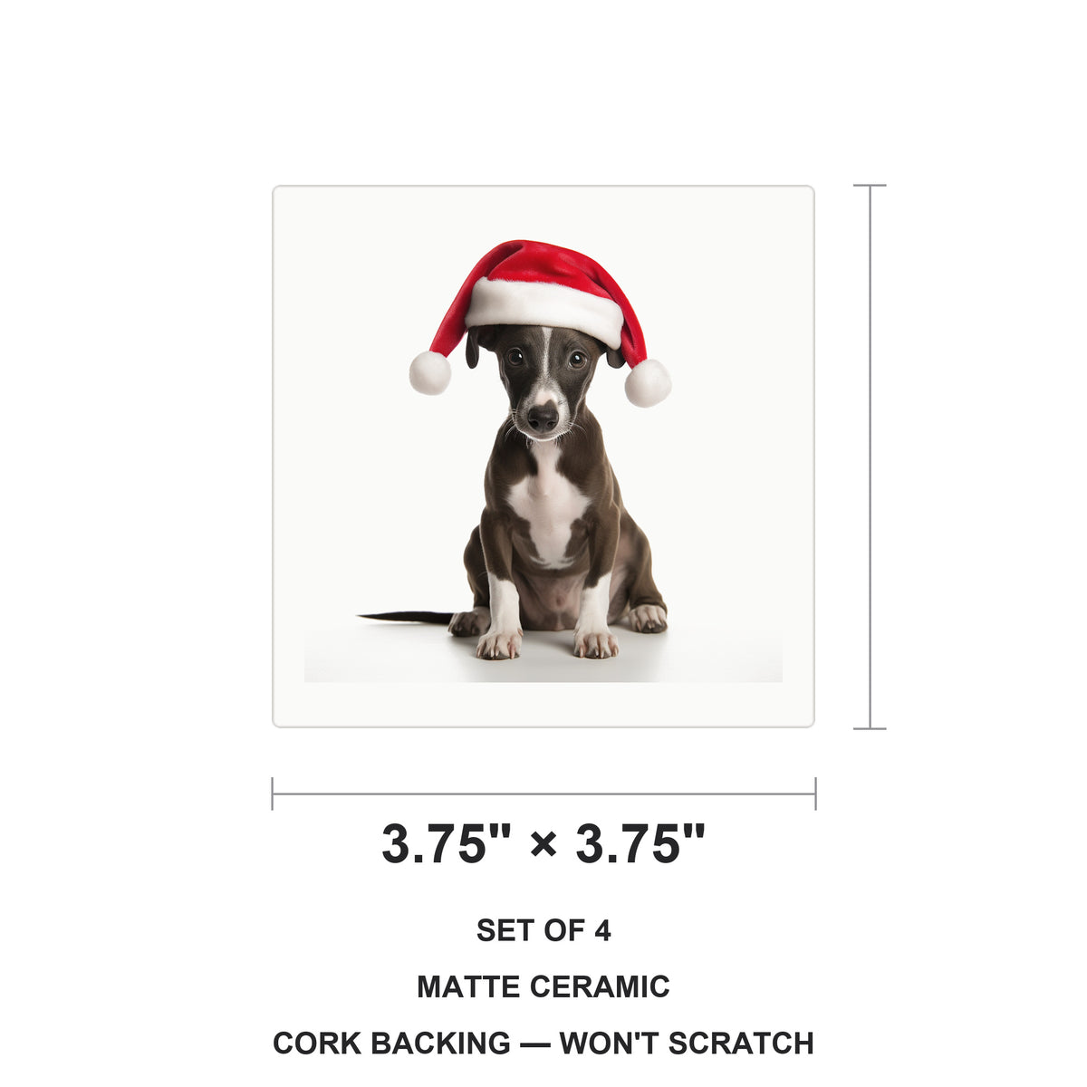 Whippet Puppy ceramic coasters set of 4, size 3.75 inches