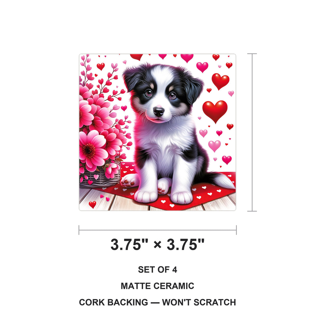 Australian Shepherd ceramic coasters set of 4, size 3.75 inches