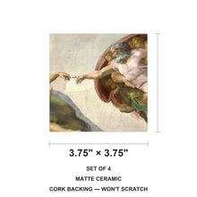 Creation Of Adam ceramic coasters set of 4, size 3.75 inches