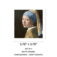 Girl With A Pearl Earring ceramic coasters set of 4, size 3.75 inches