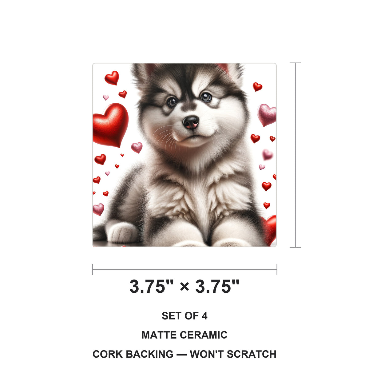 Siberian Husky ceramic coasters set of 4, size 3.75 inches