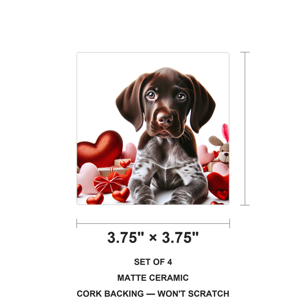 German Shorthaired Pointer ceramic coasters set of 4, size 3.75 inches