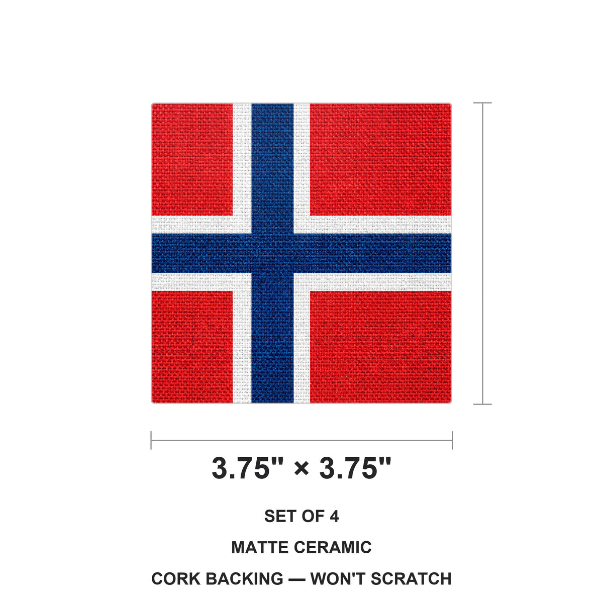 Norway Flag Pride ceramic coasters set of 4, size 3.75 inches