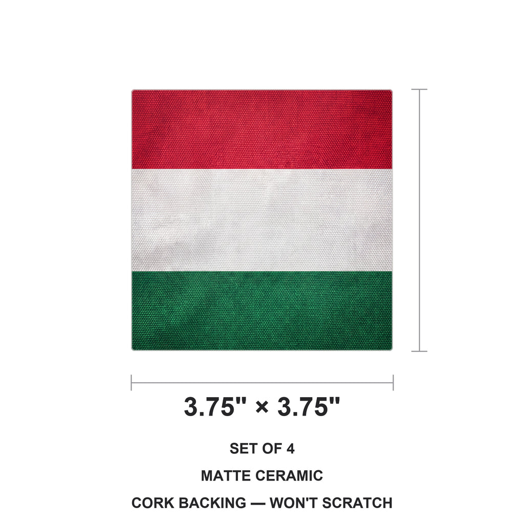 Hungary Flag Pride ceramic coasters set of 4, size 3.75 inches