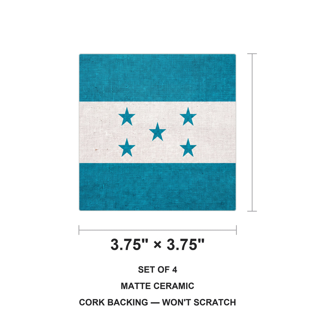 Honduras Flag Pride ceramic coasters set of 4, size 3.75 inches