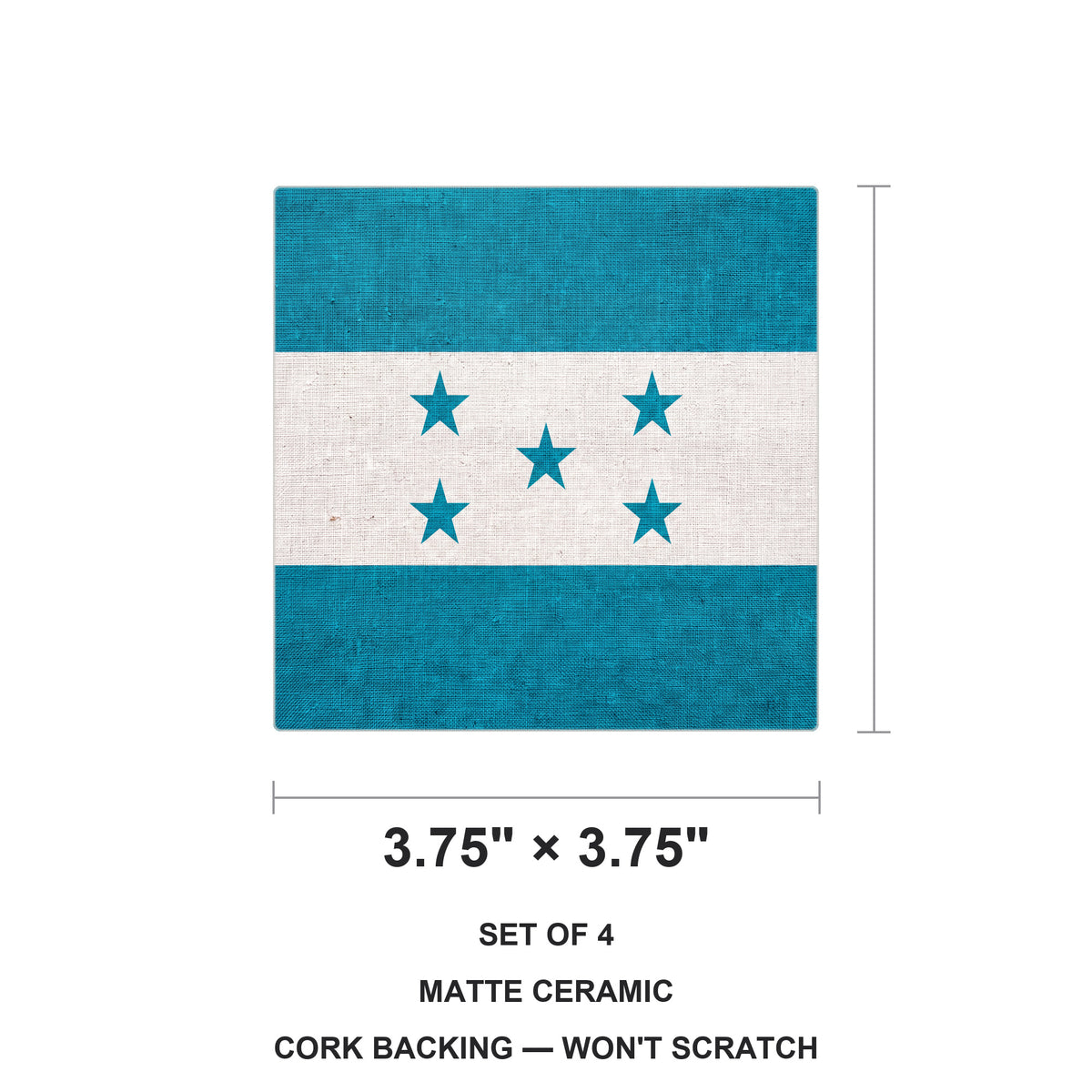 Honduras Flag Pride ceramic coasters set of 4, size 3.75 inches