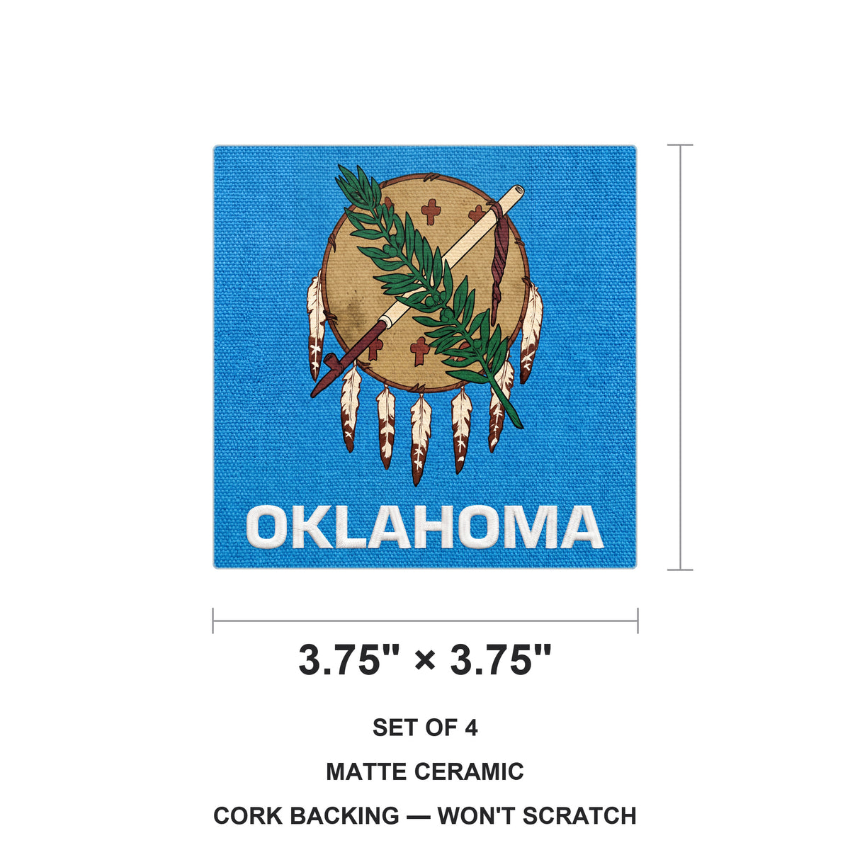 Oklahoma State Flag ceramic coasters set of 4, size 3.75 inches
