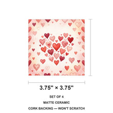 Valentine Hearts ceramic coasters set of 4, size 3.75 inches