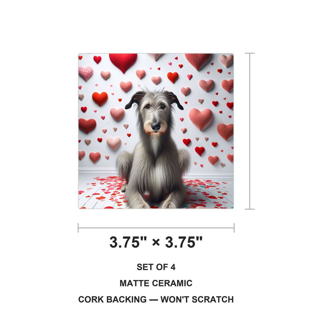 Scottish Deerhound ceramic coasters set of 4, size 3.75 inches