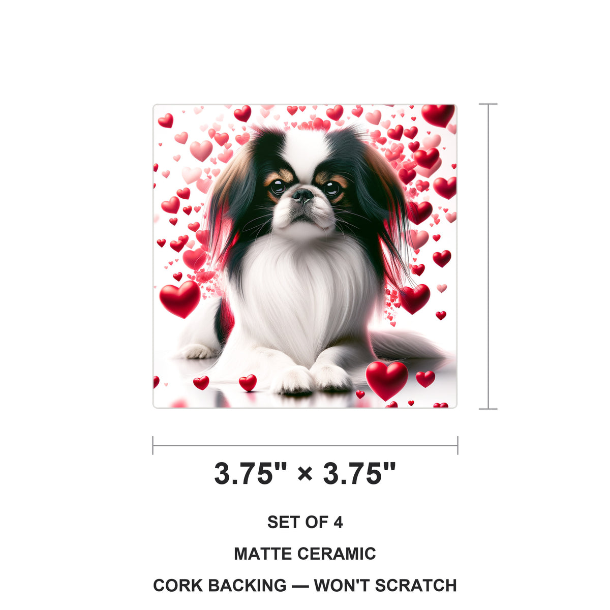 Japanese Chin ceramic coasters set of 4, size 3.75 inches