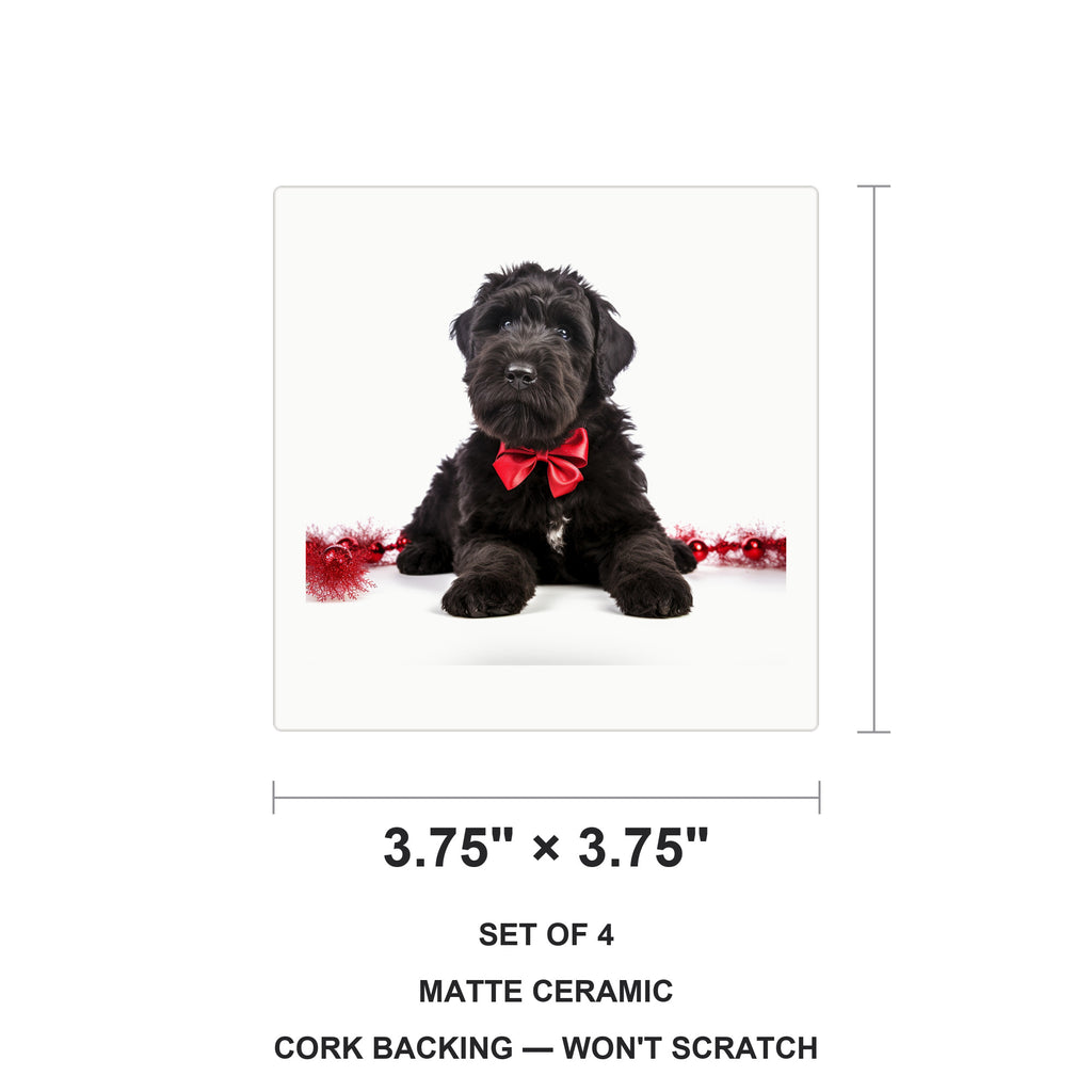 Black Russian Terrier Puppy ceramic coasters set of 4, size 3.75 inches