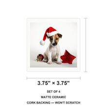 Smooth Fox Terrier Puppy ceramic coasters set of 4, size 3.75 inches