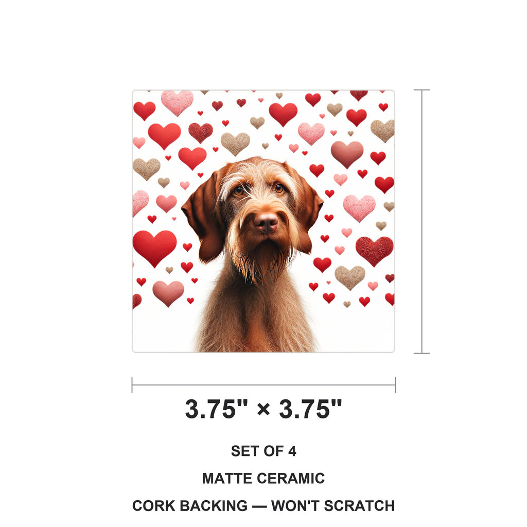 Wirehaired Vizsla ceramic coasters set of 4, size 3.75 inches