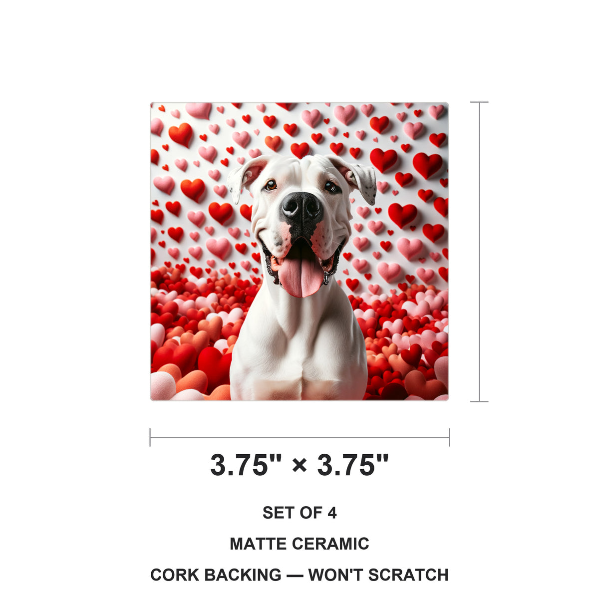 Dogo Argentino ceramic coasters set of 4, size 3.75 inches