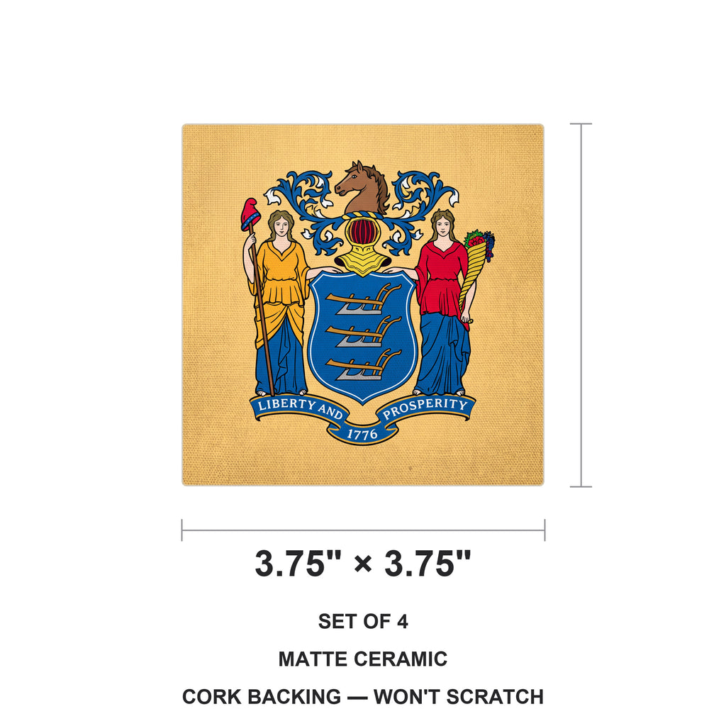 New Jersey State Flag ceramic coasters set of 4, size 3.75 inches