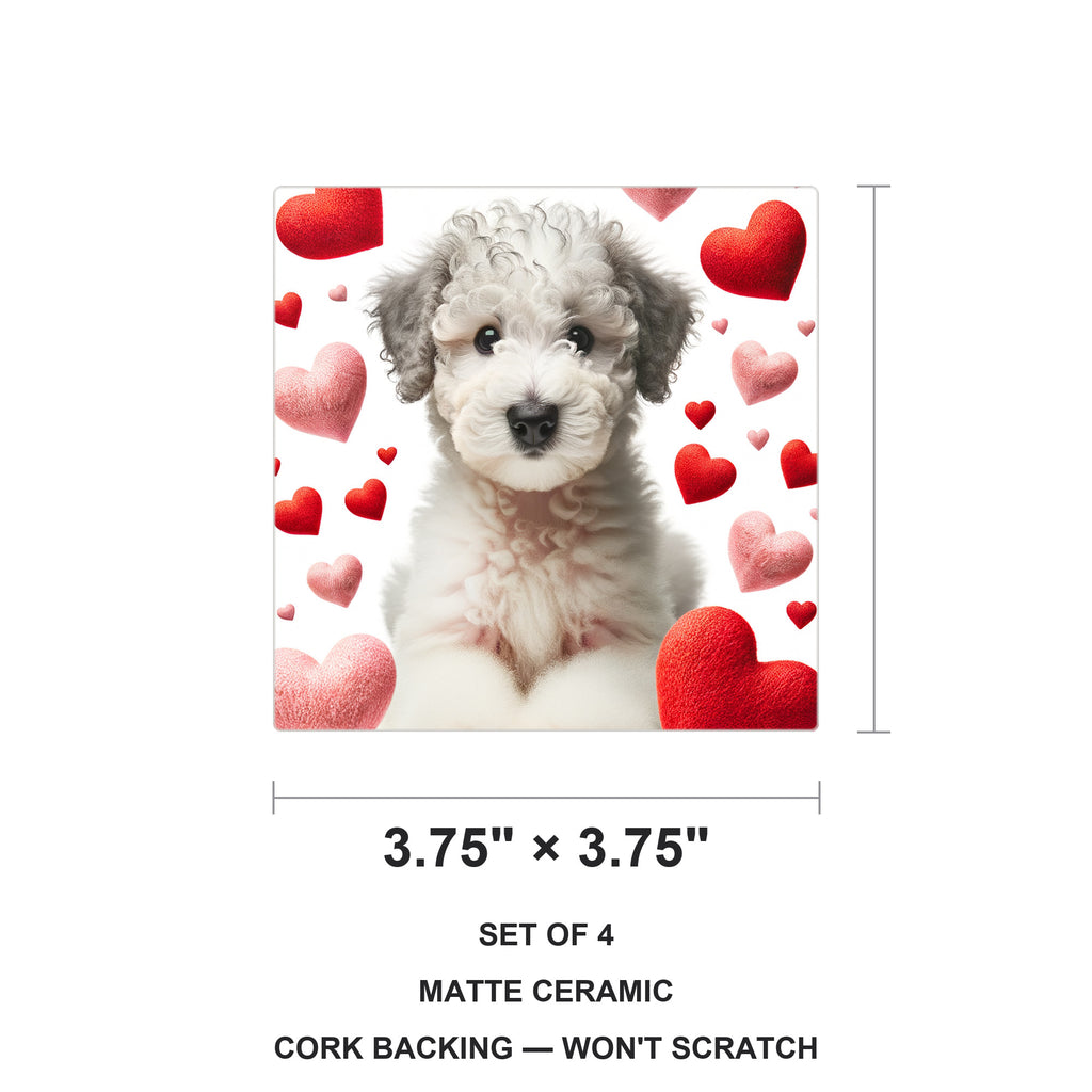 Bedlington Terrier ceramic coasters set of 4, size 3.75 inches
