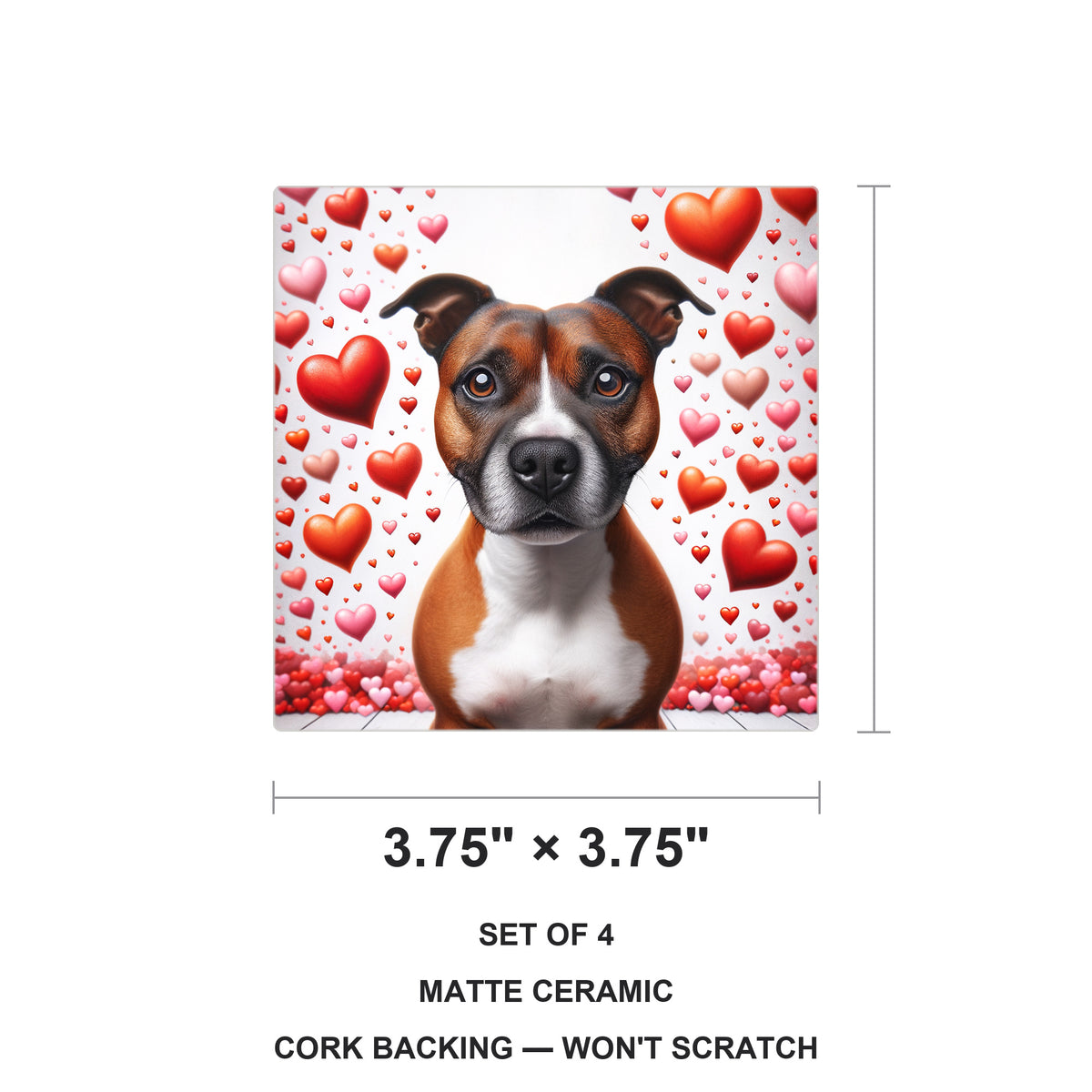 Staffordshire Bull Terrier ceramic coasters set of 4, size 3.75 inches