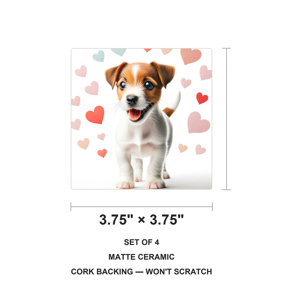 Jack Russell Terrier ceramic coasters set of 4, size 3.75 inches