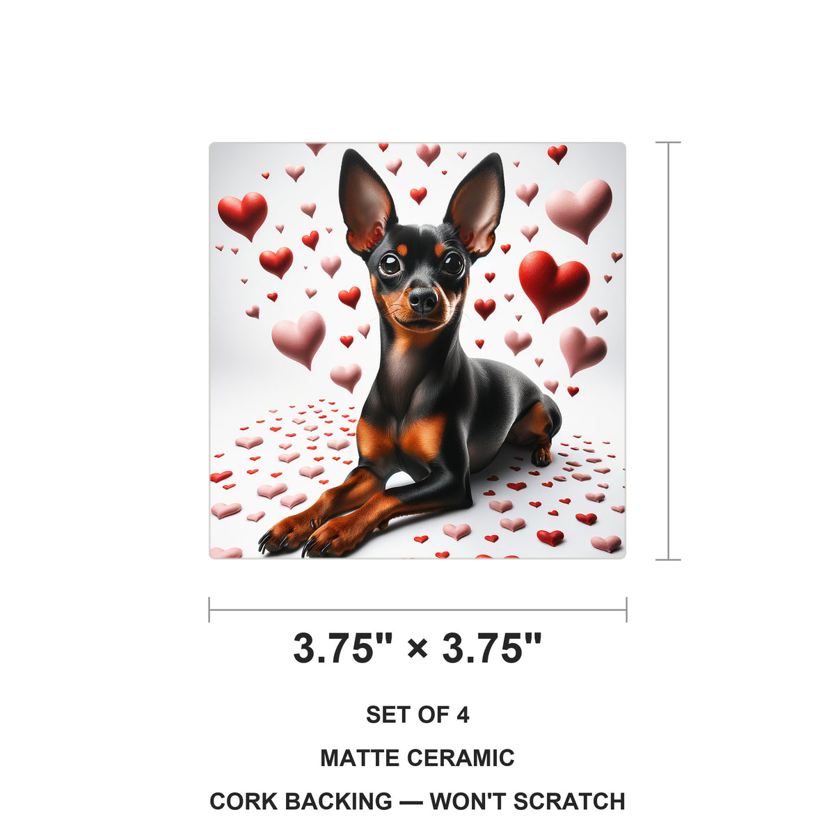 Miniature Pinscher ceramic coasters set of 4, size 3.75 inches
