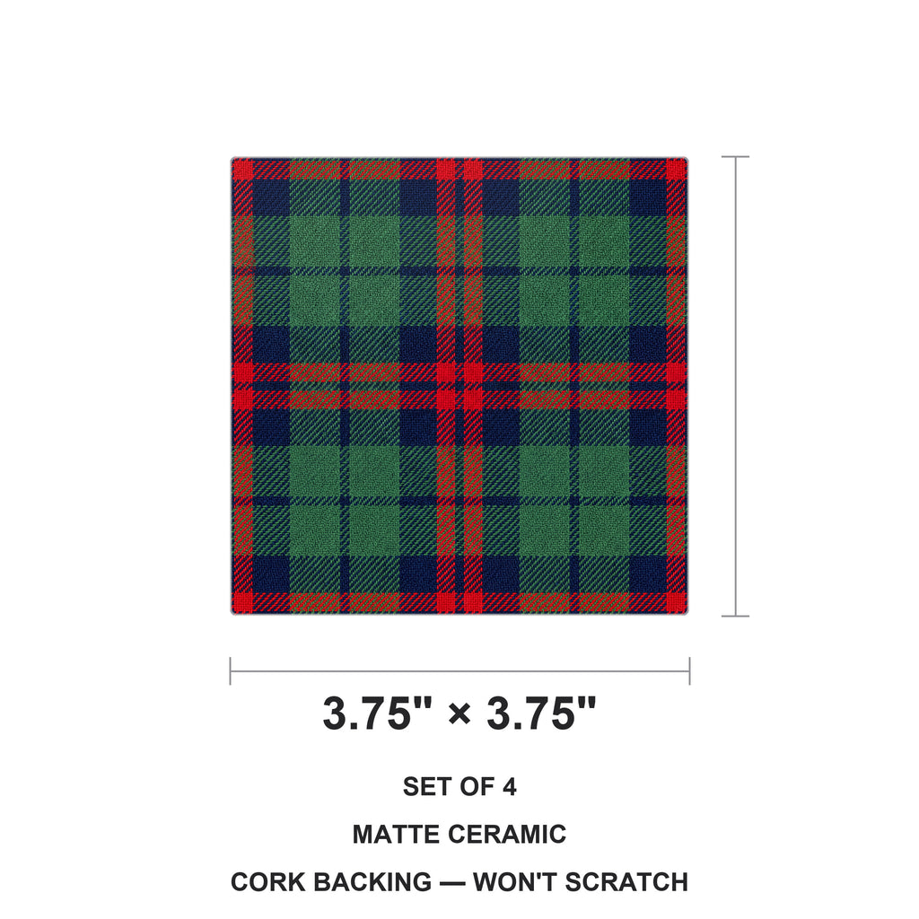 Tartan Plaid ceramic coasters set of 4, size 3.75 inches