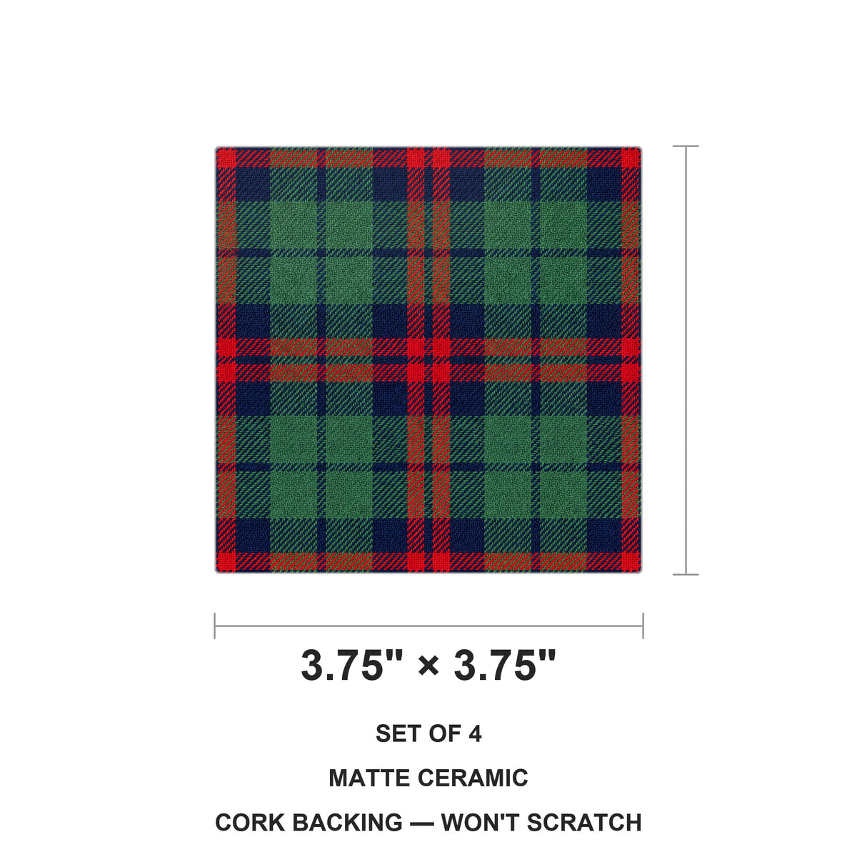 Tartan Plaid ceramic coasters set of 4, size 3.75 inches