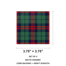 Tartan Plaid ceramic coasters set of 4, size 3.75 inches