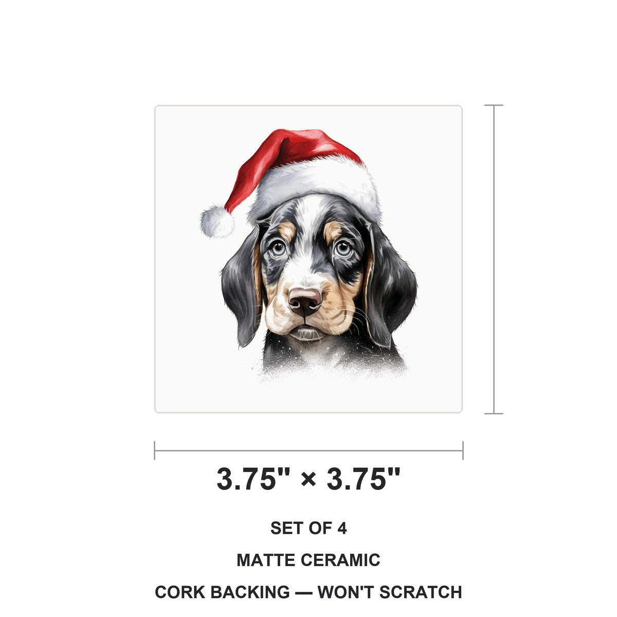 Bluetick Coonhound Puppy Drawing ceramic coasters set of 4, size 3.75 inches