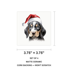Bluetick Coonhound Puppy Drawing ceramic coasters set of 4, size 3.75 inches