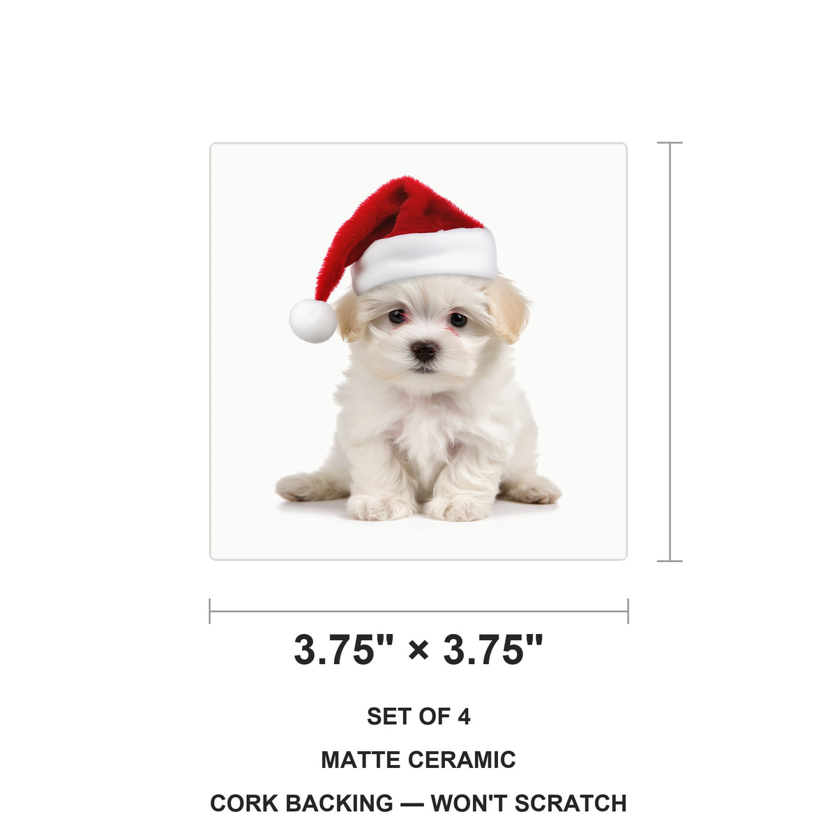 Maltese Puppy ceramic coasters set of 4, size 3.75 inches