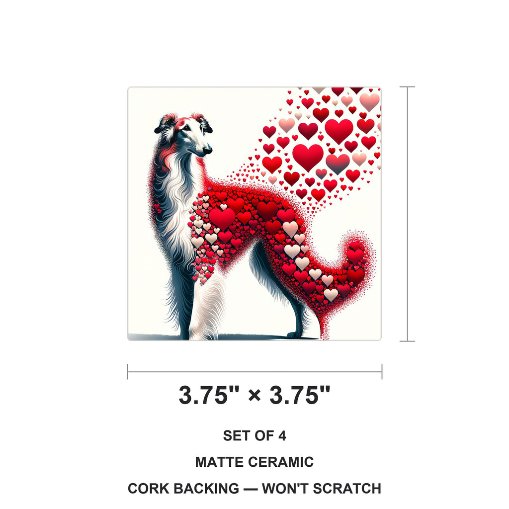 Borzoi ceramic coasters set of 4, size 3.75 inches