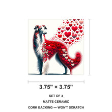 Borzoi ceramic coasters set of 4, size 3.75 inches
