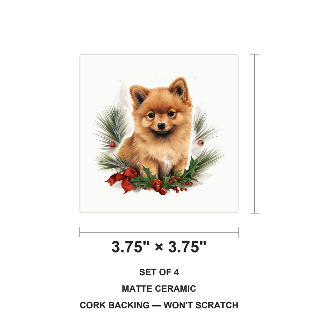 Finnish Spitz Puppy Drawing ceramic coasters set of 4, size 3.75 inches