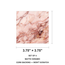 Blush Pink Marble ceramic coasters set of 4, size 3.75 inches