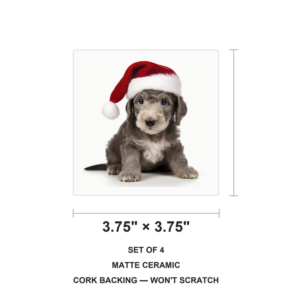Bedlington Terrier Puppy ceramic coasters set of 4, size 3.75 inches