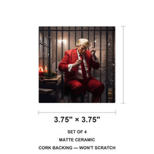 Red Cellblock Santa ceramic coasters set of 4, size 3.75 inches