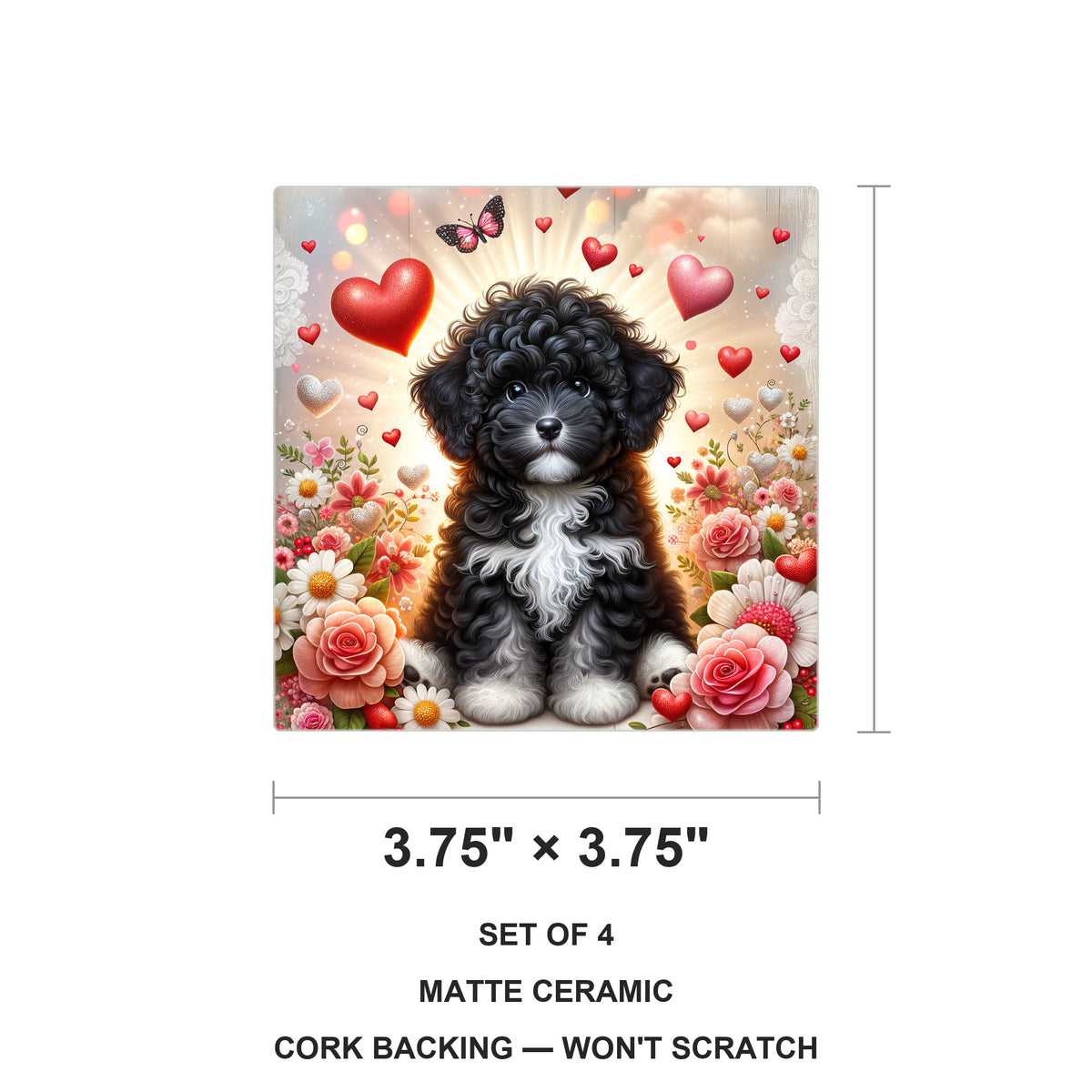 Portuguese Water Dog ceramic coasters set of 4, size 3.75 inches