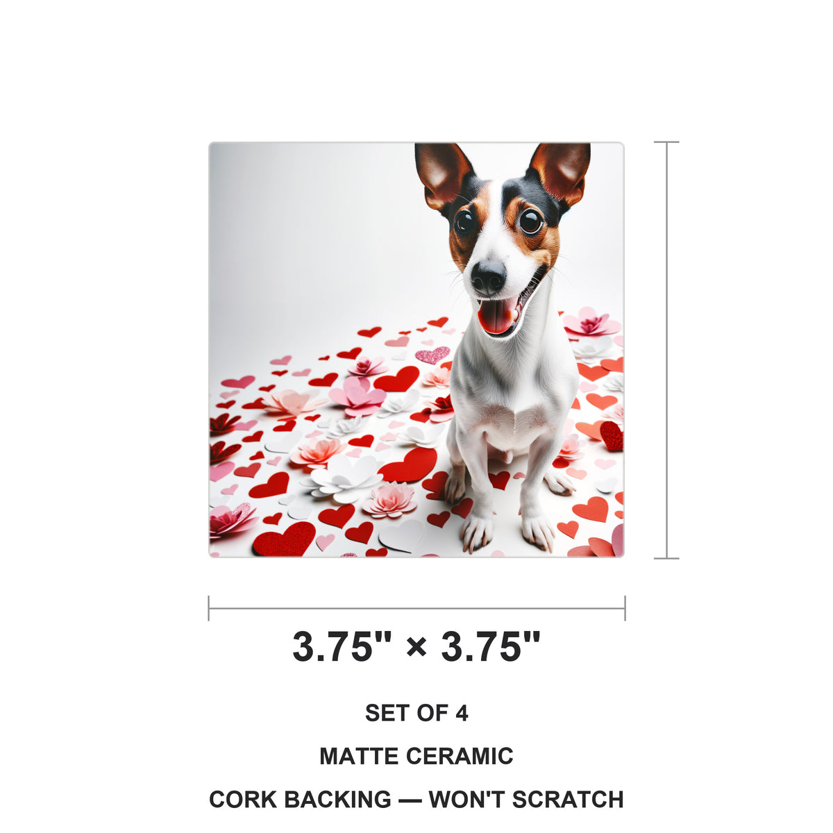 Rat Terrier ceramic coasters set of 4, size 3.75 inches