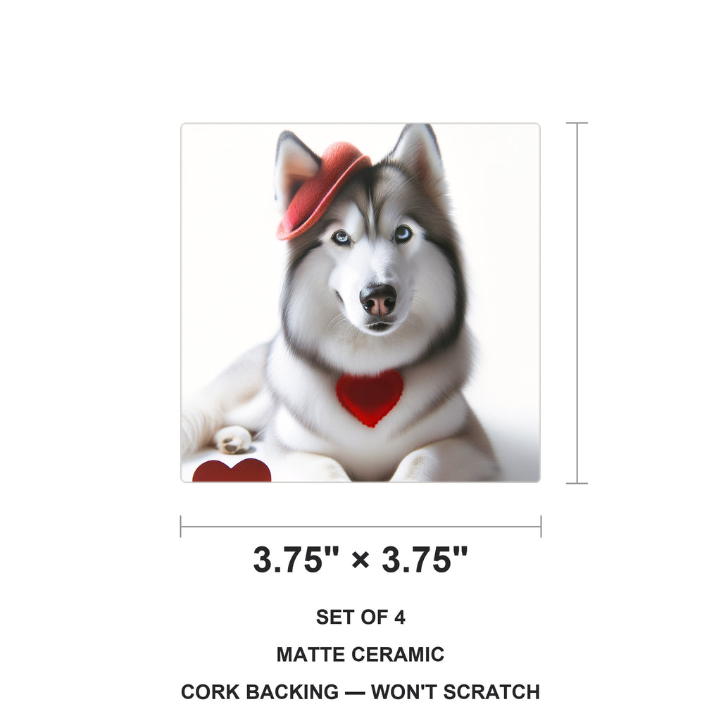 Siberian Husky ceramic coasters set of 4, size 3.75 inches