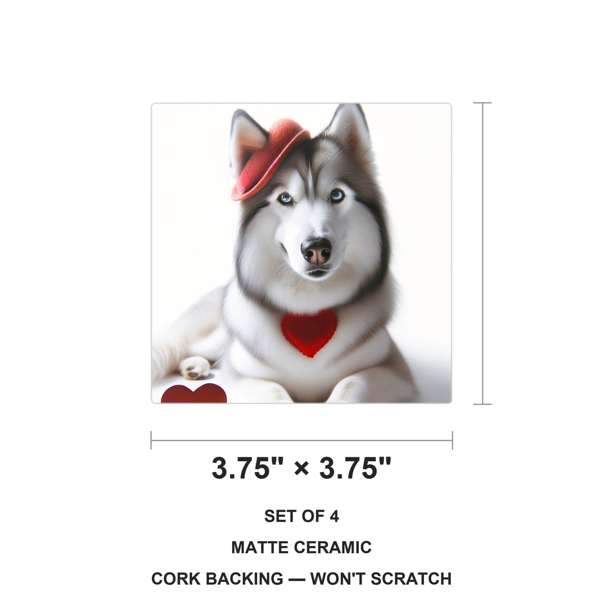 Siberian Husky ceramic coasters set of 4, size 3.75 inches