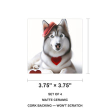 Siberian Husky ceramic coasters set of 4, size 3.75 inches