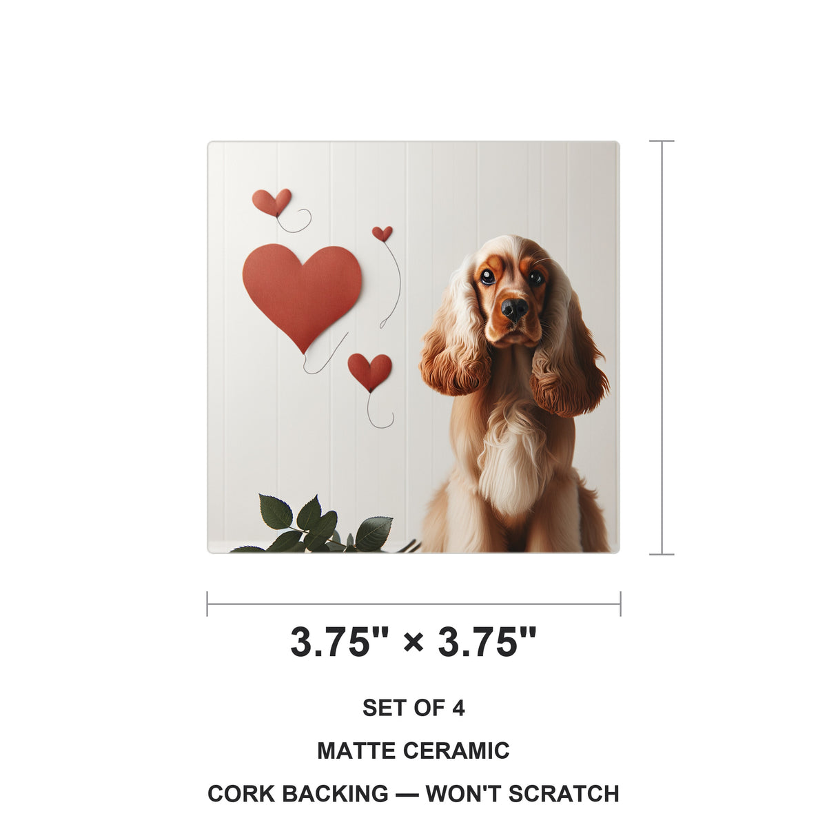 English Cocker Spaniel ceramic coasters set of 4, size 3.75 inches