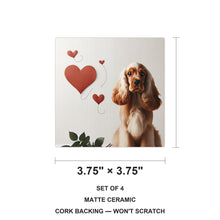 English Cocker Spaniel ceramic coasters set of 4, size 3.75 inches