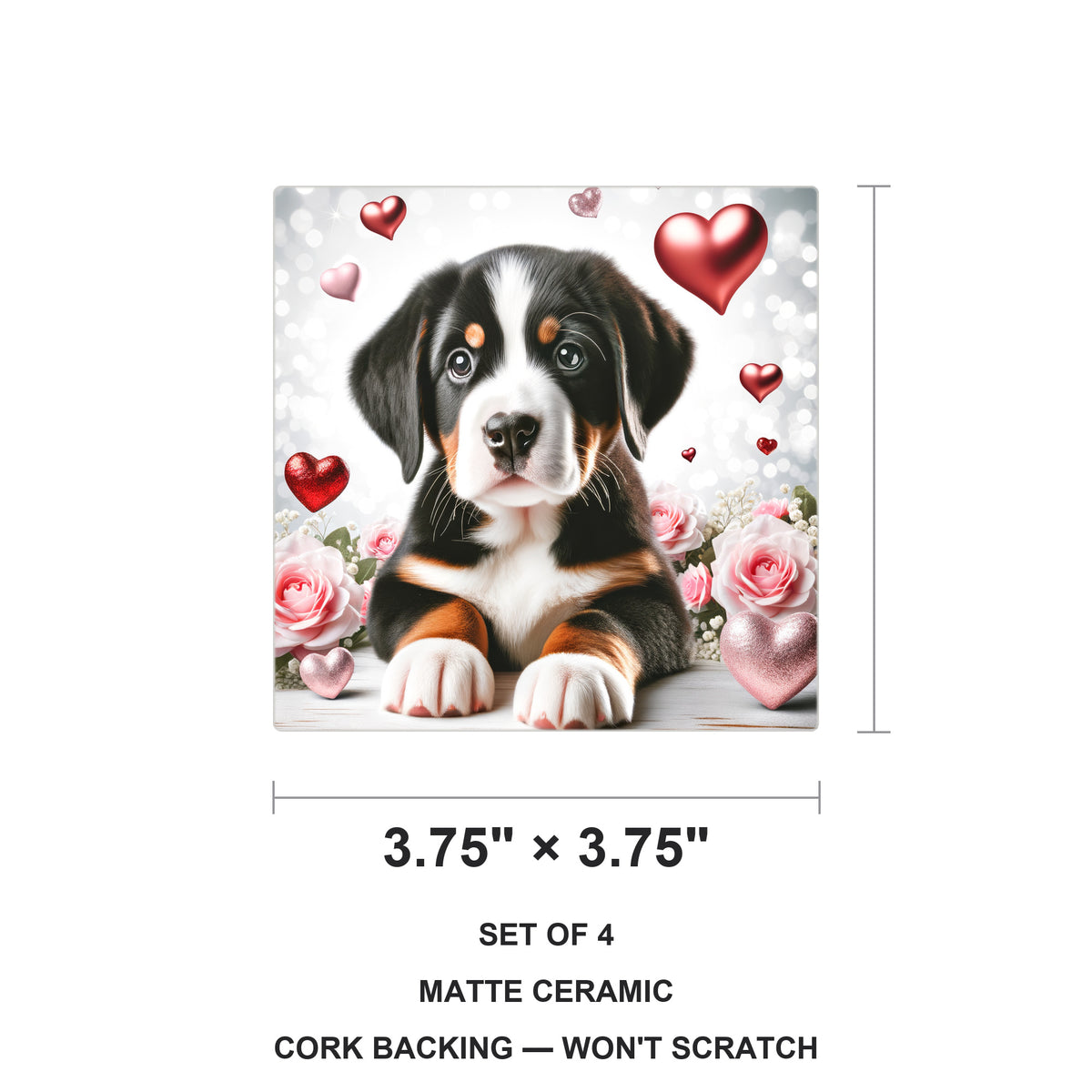 Greater Swiss Mountain Dog ceramic coasters set of 4, size 3.75 inches