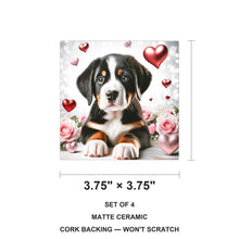 Greater Swiss Mountain Dog ceramic coasters set of 4, size 3.75 inches