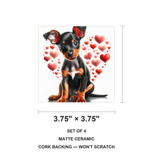 Miniature Pinscher ceramic coasters set of 4, size 3.75 inches