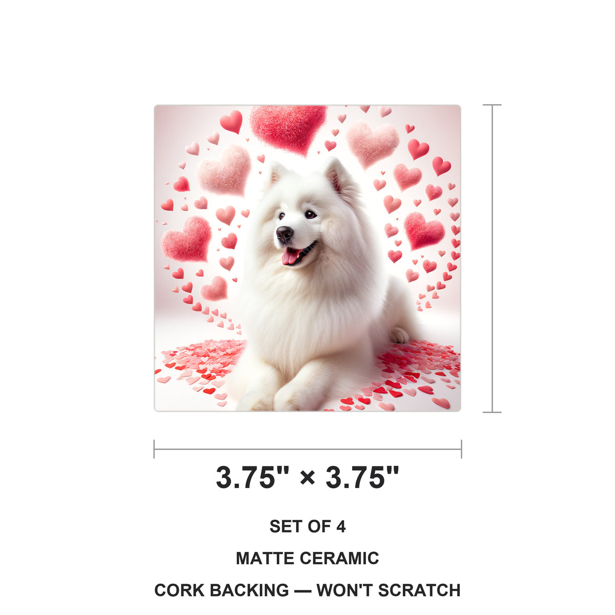 Samoyed ceramic coasters set of 4, size 3.75 inches