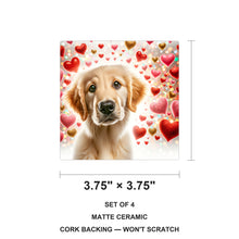 Golden Retriever ceramic coasters set of 4, size 3.75 inches