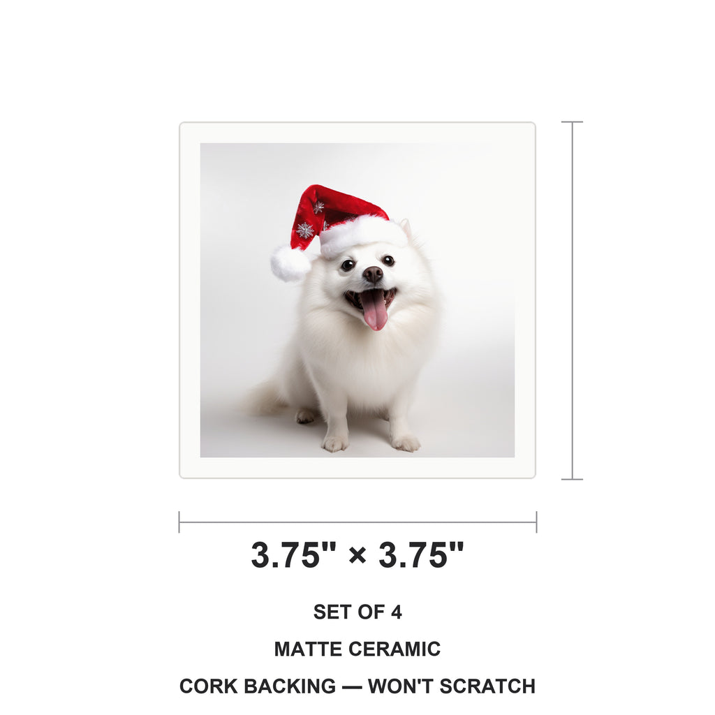 American Eskimo Dog ceramic coasters set of 4, size 3.75 inches