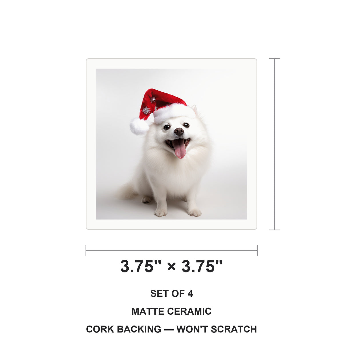 American Eskimo Dog ceramic coasters set of 4, size 3.75 inches