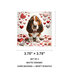 Basset Hound ceramic coasters set of 4, size 3.75 inches